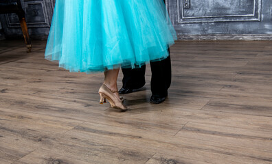 beautiful female dancer legs in golden dance shoes