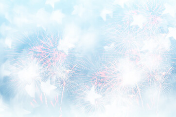 Colorful of fireworks display on bokeh light in pastel colored for background.