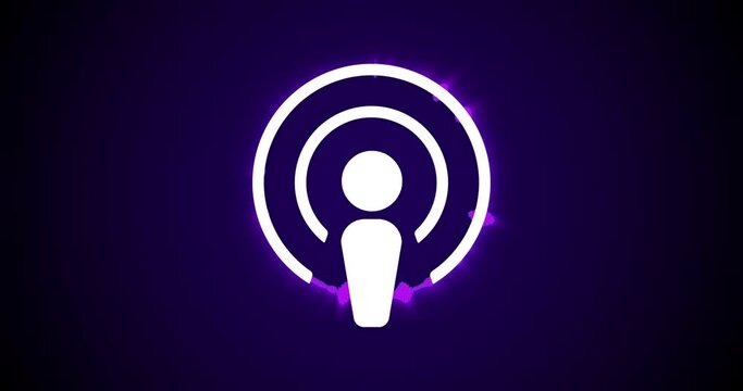 Podcast Streaming symbol logo concept. Bright waves of equalizer play around the circle of the logo. Listening to Podcasting Radio Services.