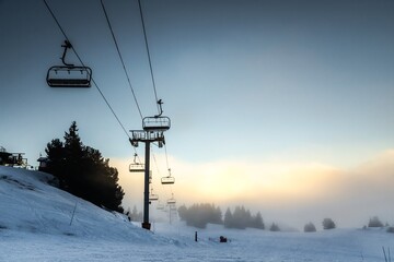 Ski lift at the Alps on the slopes