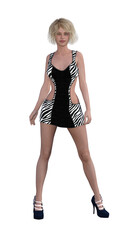 Donna sensuale con vestito attillato  in piedi .  Modella in posa su sfondo bianco!