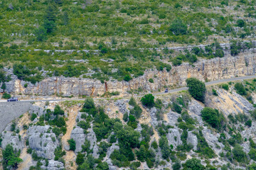 Road passing by on the cliff of the Verdon canyon