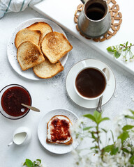 breakfast with coffee and croissant