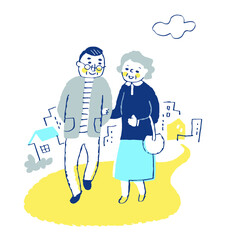 散歩を楽しむシニア夫婦