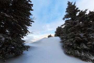 Pure white untouched snow at sky resort