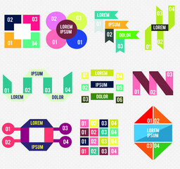 Set of vector flat infographics box or ribbon or chart elements