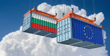 Freight containers with European Union and Bulgaria flag. 3D Rendering 