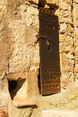 Stone house of Calcata Village,the so-called “village of artists” and many cats, a village with...