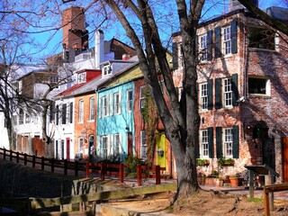 North America, USA, District of Columbia, Washington DC, building facade of Georgetown Canal Road