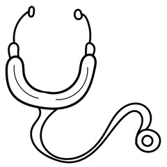 stethoscope, doctor phonendoscope, coloring book, isolated object black and white, vector medical doodles