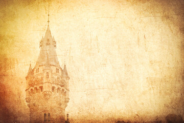 Old castle tower, image in old color stlye