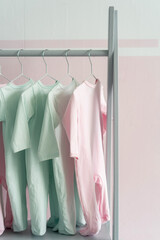 Soft cotton wear for newborn babies on rack hanger