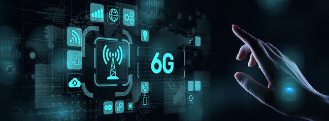 6G New generation telecommunication fast internet and technology concept on virtual screen.