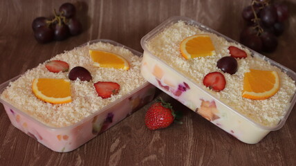 Fruit fresh mixed tropical fruit salad. Bowl of healthy fresh fruit salad