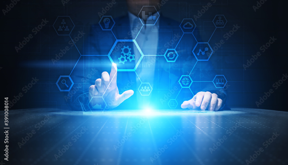 Aufkleber automation of business and industrial process. smart factory and technology innovation concept on vi