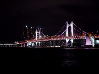 Fototapeta na wymiar Busan, South Korea, September 29, 2016: Busan Gwangan Bridge with night illumination