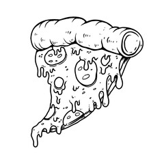 Illustration of slice of pizza. Design element for poster, card, banner, sign. Vector illustration