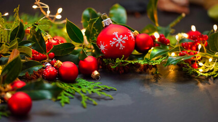 Obraz premium Christmas tree ball with more Christmas decoration in background 