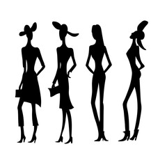 Fototapeta na wymiar Fashion women show. Black fashion model silhouette.