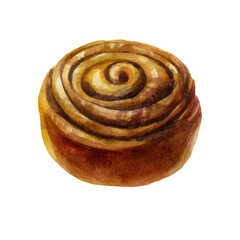 Watercolor illustration, bun. Rich pastries. Tasty bakery.