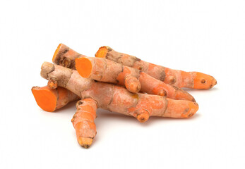 Turmeric (curcumin) rhizomes isolated on a white background,For cooking.