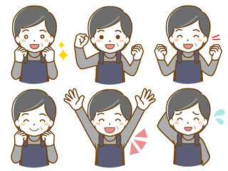 エプロンを着た中年男性の楽しい表情