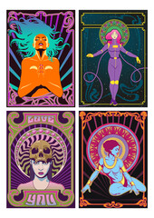 Sexy Beauties Psychedelic Art Posters, Art Nouveau Frames