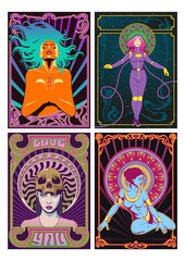 Obraz premium Sexy Beauties Psychedelic Art Posters, Art Nouveau Frames