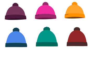 Winter hat. Caps of different colors.