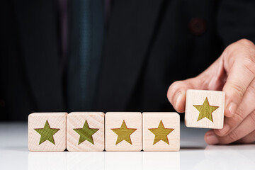Five Star Rating By Wood Blocks