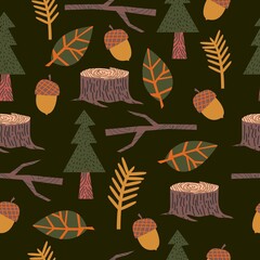 Cute and cozy autumn illustrations pattern. Scandinavian style autumn vector elements