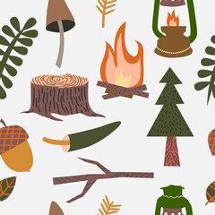 Cute and cozy autumn illustrations pattern. Scandinavian style autumn vector elements