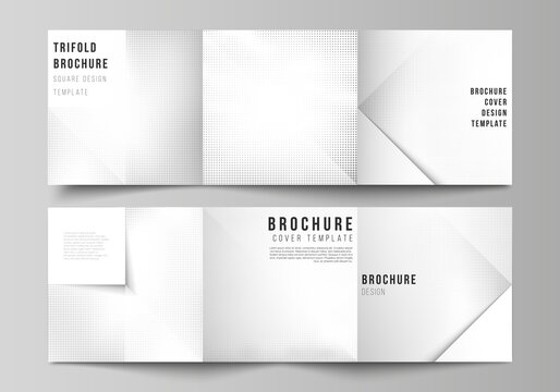 Vector layout of square covers design templates for trifold brochure, flyer, cover design, book design, brochure cover. Halftone effect decoration with dots. Dotted pattern for grunge style decoration