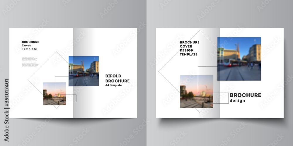 Poster vector layout of two a4 format cover mockups design templates with geometric simple shapes, lines an