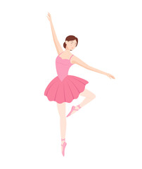 Dancing ballerina in pink tutu on white background, vector illustration