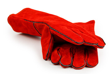 Welding gloves, welding equipment, gloves isolated on a white background, protective clothing