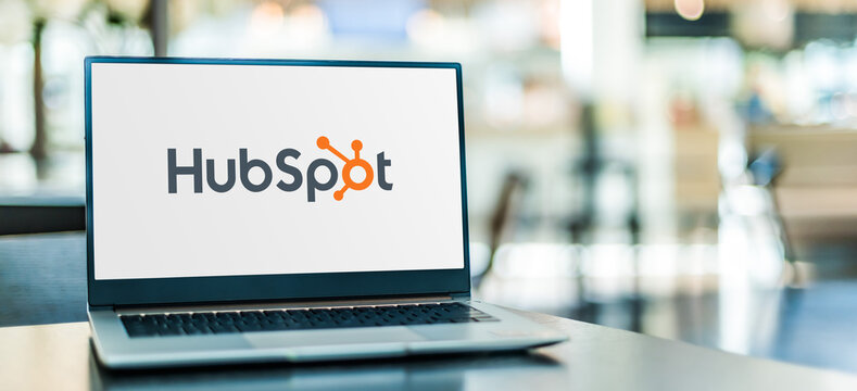 Laptop Computer Displaying Logo Of HubSpot