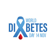 World diabetes day awareness design with blue color ribbon and red blood for poster, website, or any design.