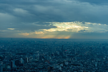 東京都新宿区西新宿にある東京都庁から見た夕方の東京の都市景観