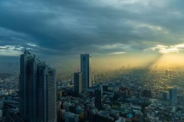 Fototapeta na wymiar 東京都新宿区西新宿にある東京都庁から見た夕方の東京の都市景観