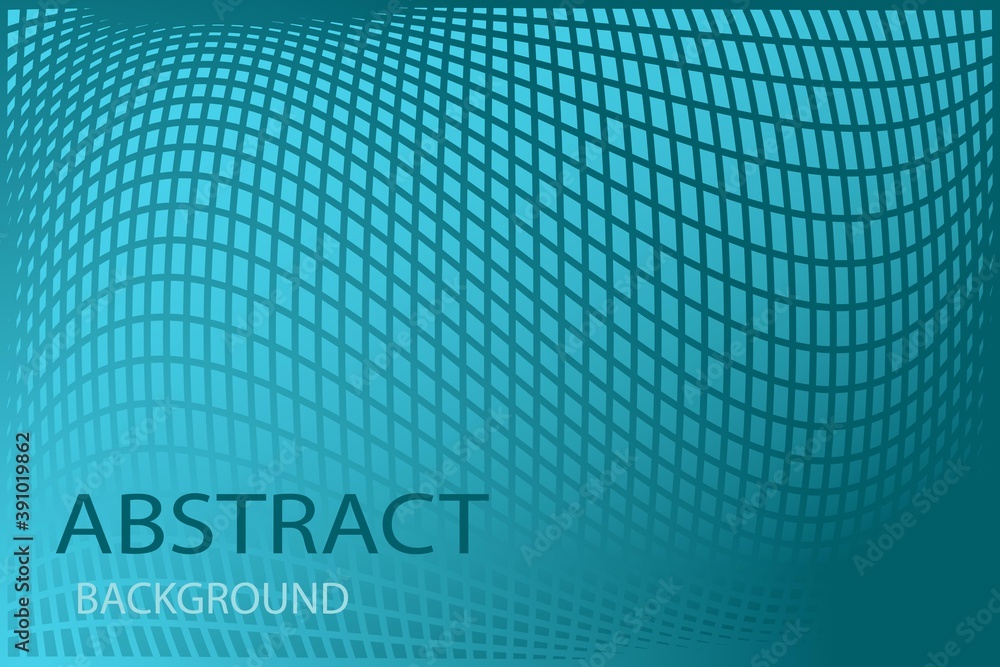 Poster curved cell abstraction, visually swollen surface. turquoise blue checkered background with gradient