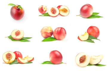 Naklejka premium Collage of fresh peaches fruits on a white background clipping path