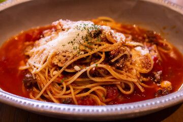 カフェで食べるミートスパゲティ