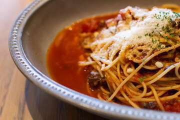 カフェで食べるミートスパゲティ