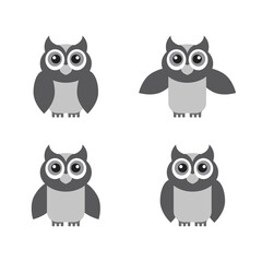 Owl icon set, isolated on white background, vector illustration.
