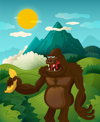 Obraz na płótnie Canvas Comic gorilla in the wilderness. Vector illustration.