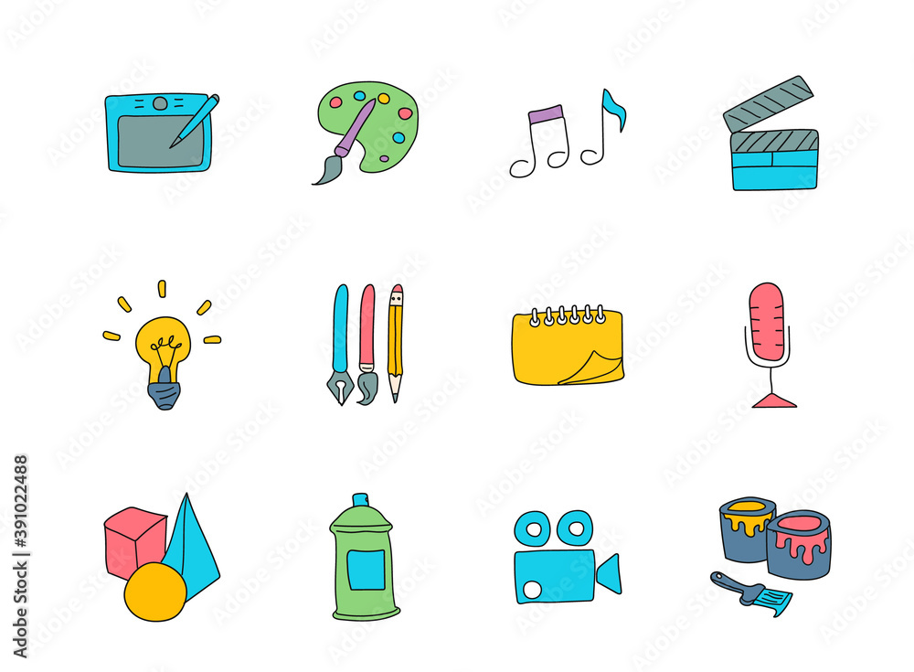 Poster art doodles isolated on white. art icon set for web design, user interface, mobile apps and print