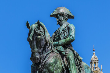 Bronze Equestrian Statue of king Dom Pedro IV (1866) at Praca da Liberdade (Freedom Square) in...