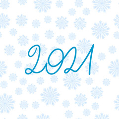 New Year seamless pattern with soft blue snowflakes and numbers 2021. Decorative winter background for invitation or greeting cards, poster, banner design