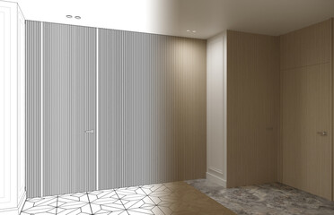 hallway, interior visualization, 3D illustration